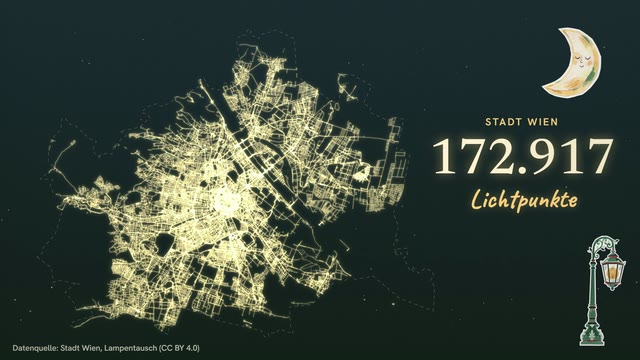 Wien bei Nacht, gezeichnet aus den Lichtpunkten der Stadt